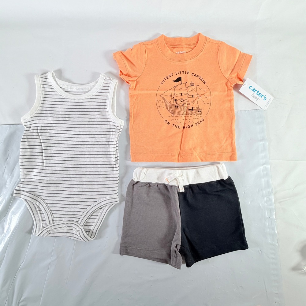 Carters Baby Boys Size 6M Cutest Little Captain Nautical 3 Piece Outfit Set